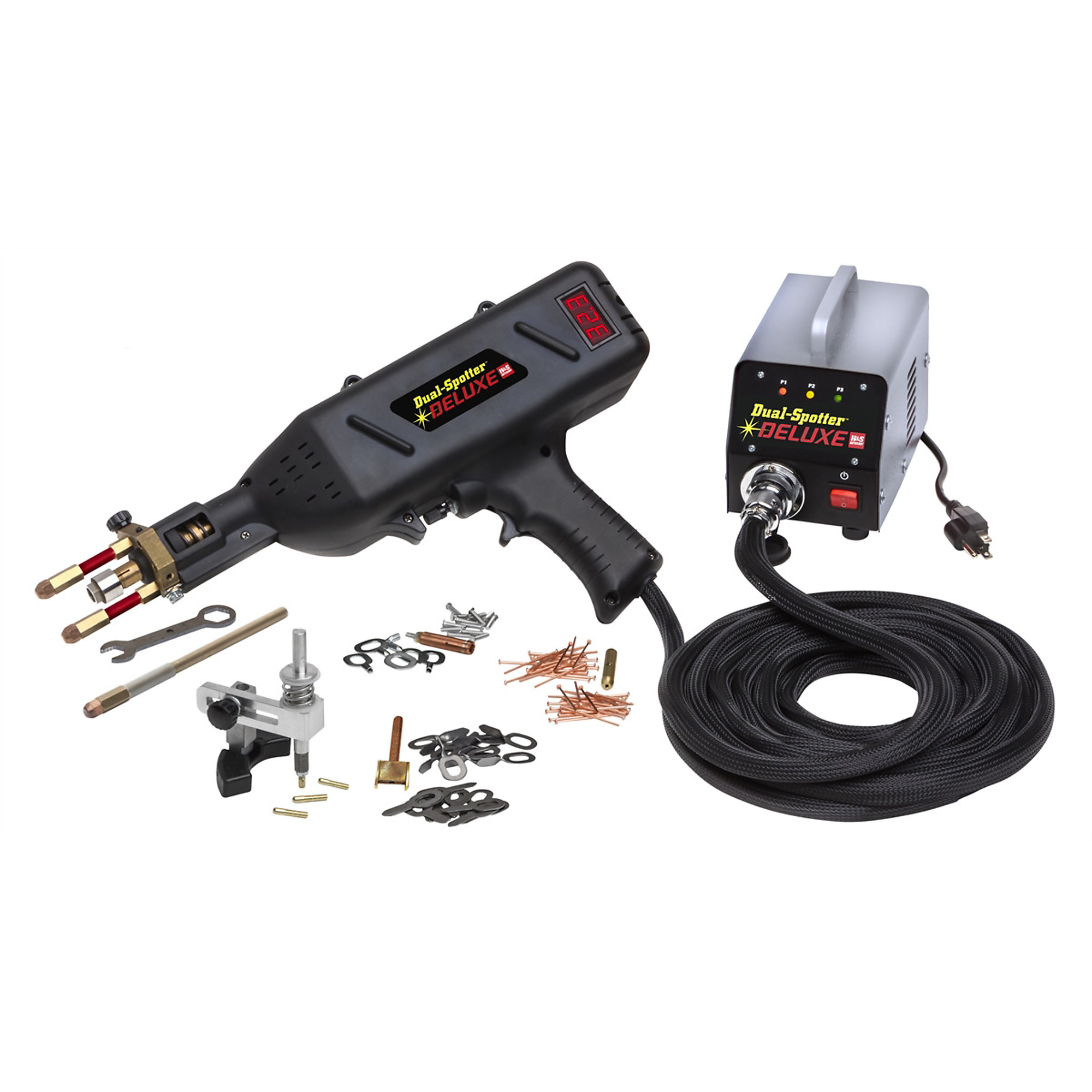 H&S AutoShot Dual-Spotter Stud Gun Kit — For Aluminum and Steel Dent Pulling, Light-Weight, Includes Mini Weld-Tip Lever Puller and Setting Tips, Model# HSA9700